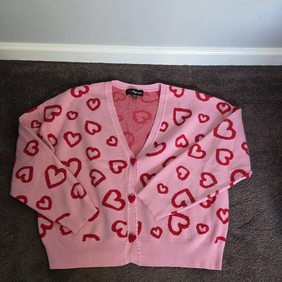 Target Valentines Day Pink and Red Heart Cardigan Sweater - Picture 1 of 8